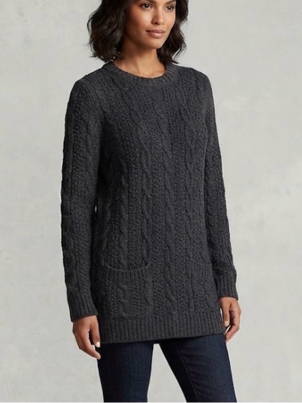 NWOT Jean Pierre Fisherman’s Tunic Sweater 100% Cotton Cable knit gray Sz M